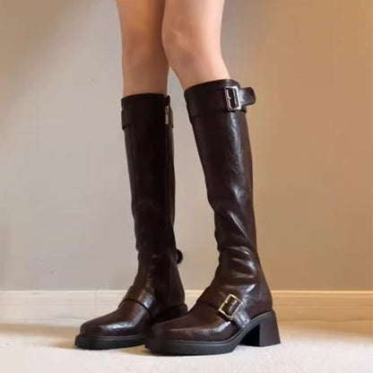 Damen Stiefel Elegant Schnallenverschluss Blockabsatz