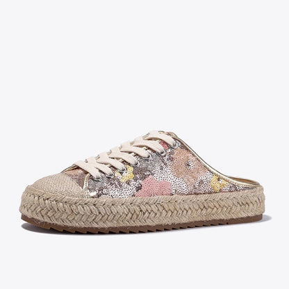 Damen Espadrilles Jute Sohle Glitzer Pailletten Sommer Mode