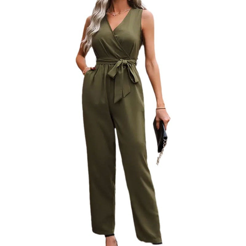 Frauen Jumpsuit Elegant Wickel-Design mit Gürtel