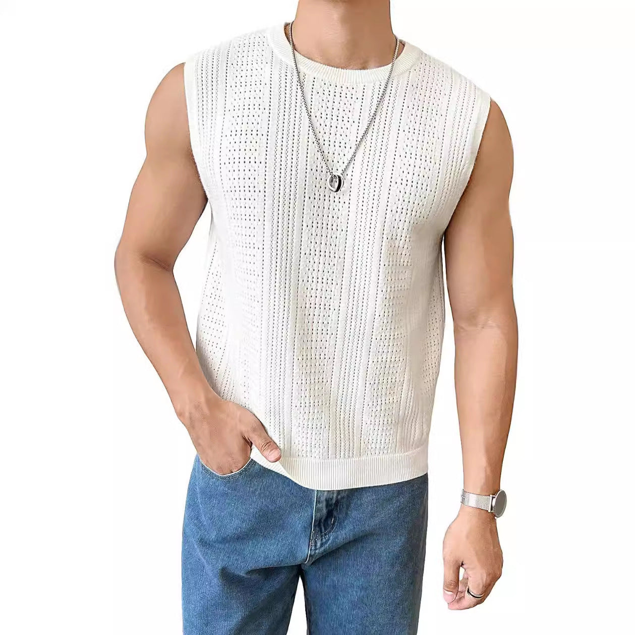 Herren Strickpullover Luftig Lochmuster Modern