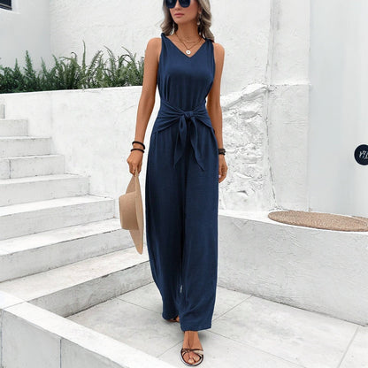 Damen Jumpsuit Elegant Jersey Weite Beine Seitentaschen