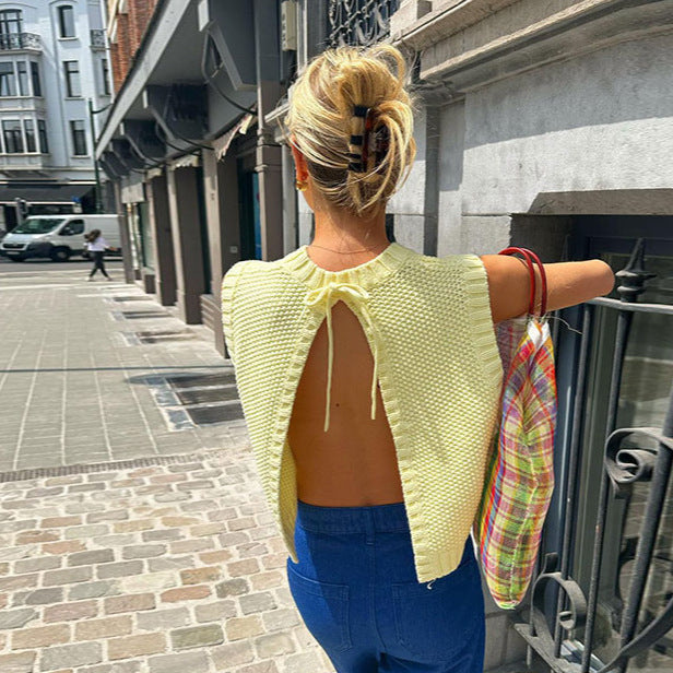 Damen Oberteil Ärmellos Strick mit Muster Damenmode