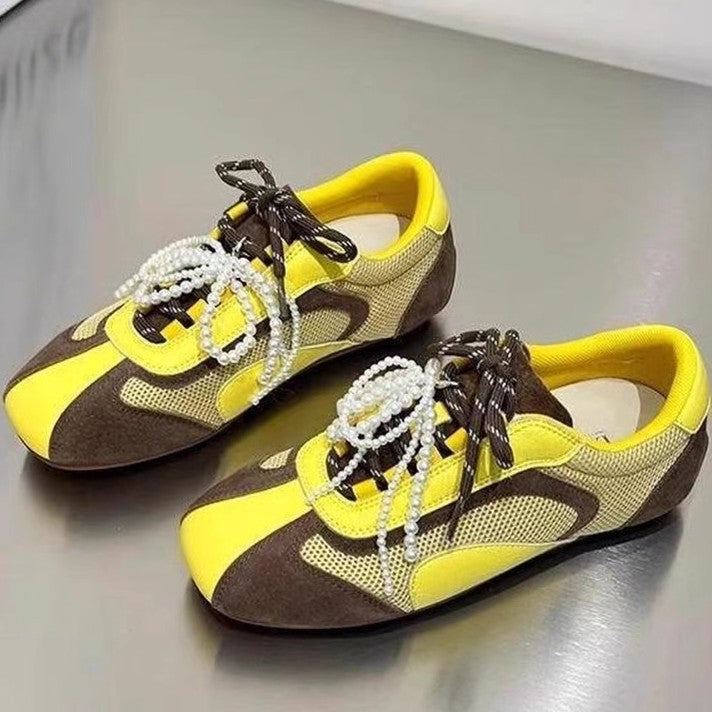 Damen Sneaker Elegant Perlen Akzente atmungsaktiv
