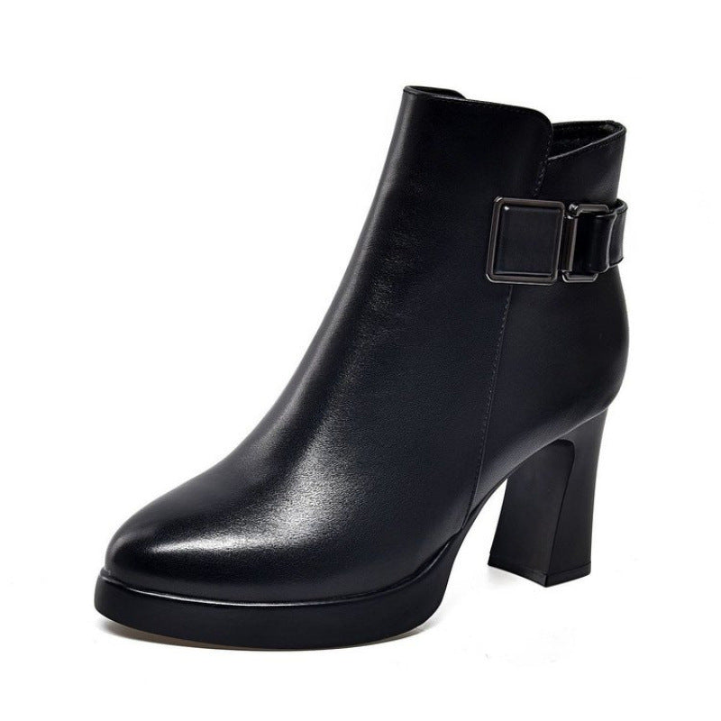 Damen Stiefeletten Elegante Blockabsatz Riemen Verstellbar