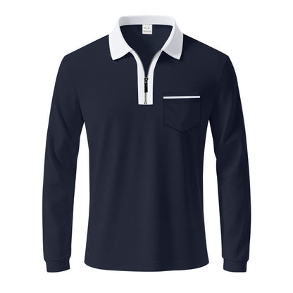 Herren Polo Langarm mit Reißverschluss und Brusttasche Modern