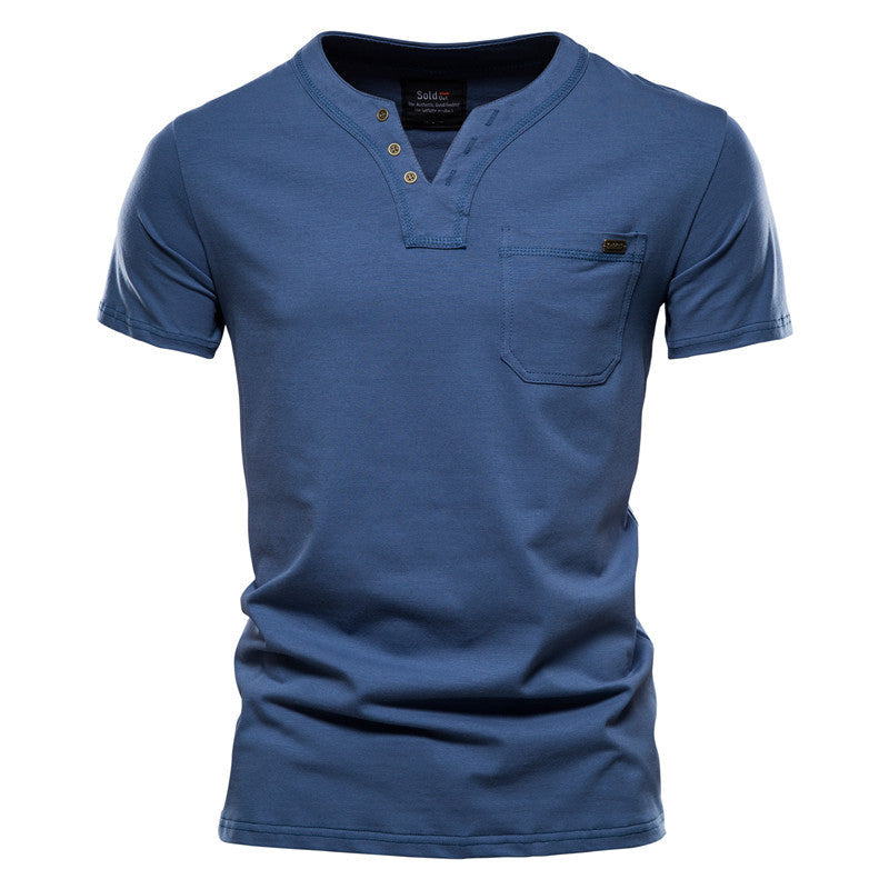 Herren Kurzarm-Shirts Modern mit Brusttasche und Henley-Ausschnitt