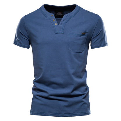 Herren Kurzarm-Shirts Modern mit Brusttasche und Henley-Ausschnitt