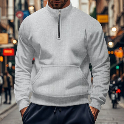Herren Fleece-Pullover Reißverschluss Taschen Modern
