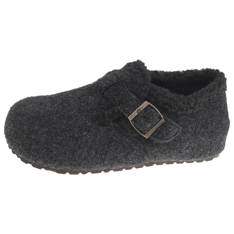 Warme Damen Hausschuhe aus Wolle mit Riemen Winter