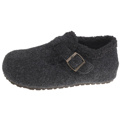 Warme Damen Hausschuhe aus Wolle mit Riemen Winter