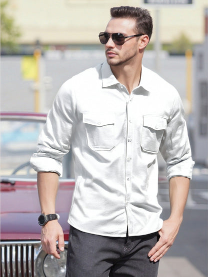 Herren Langarmhemd Modern mit Brusttaschen und Bequemem Schnitt