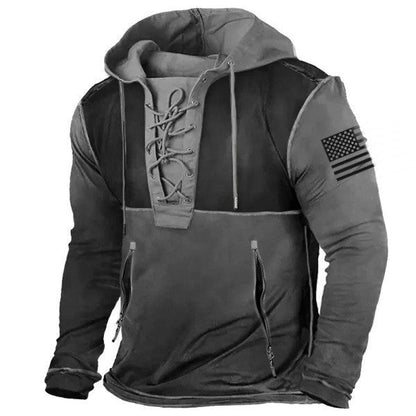 Herren Kapuzenpullover mit Flaggenmotiv und Schnürung