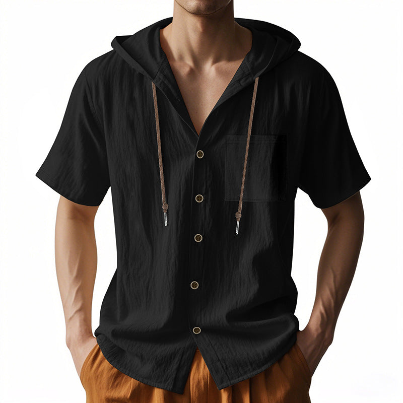 Herren Hoodie Kurzarm mit Brusttasche Sportlich Casual