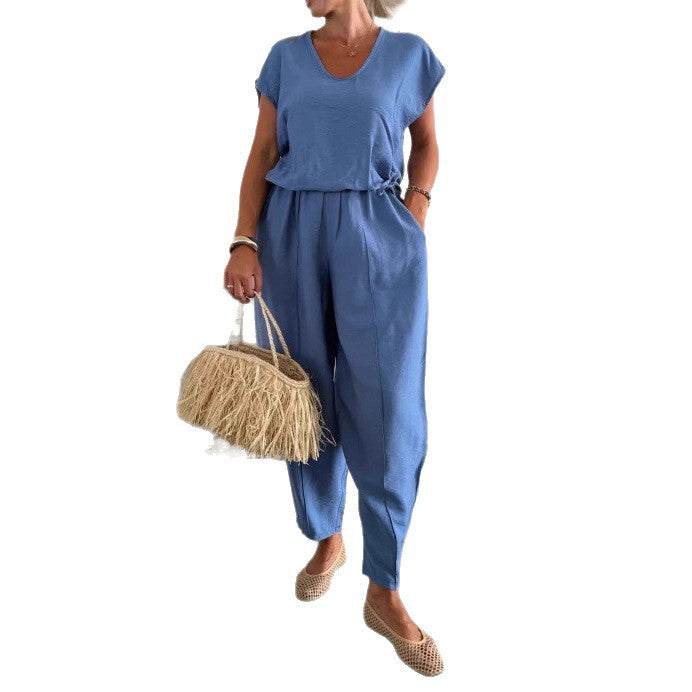 Damen Jumpsuit Elastisch Mit Taschen Bequem