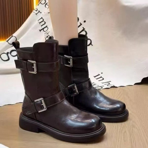 Damen Stiefel Schnürstiefel mit Schnallen Design Robust