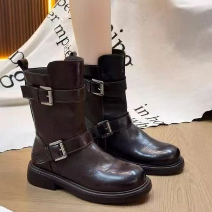Damen Stiefel Schnürstiefel mit Schnallen Design Robust