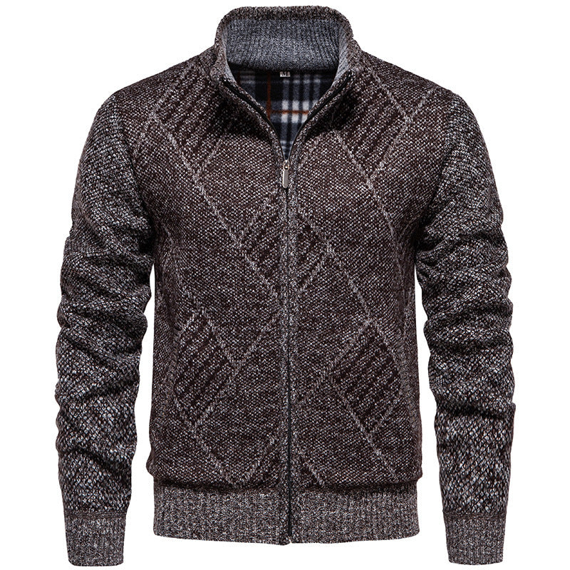 Herren Strickjacke Modern Stehkragen Zopfmuster