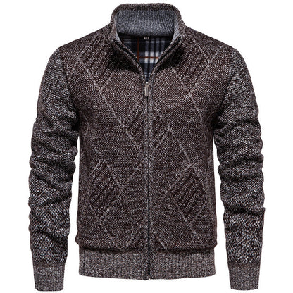 Herren Strickjacke Modern Stehkragen Zopfmuster