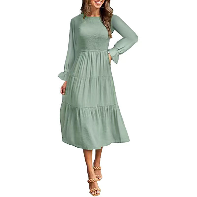 Elegantes Maxikleid Rüschen Damenkleid Lang