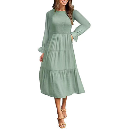 Elegantes Maxikleid Rüschen Damenkleid Lang