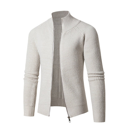 Herren Strickjacke Hochkragen Rippstruktur Modern