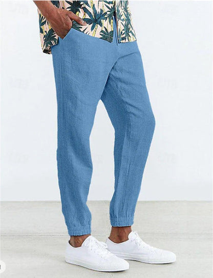 Herren Leicht Leinenhose Sommer Bequem Elastisch