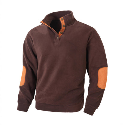 Herren Fleece Pullover Modern Stehkragen Kontrastfarben
