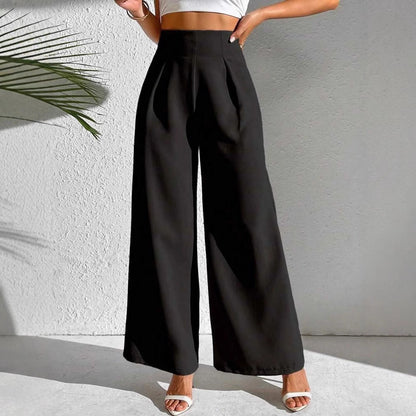 Damen Palazzo-Hose Weite Bein Hochtailliert Elegante Damenmode
