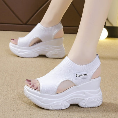 Damen Plateau Sandaletten Sportlich Elastisch Modern