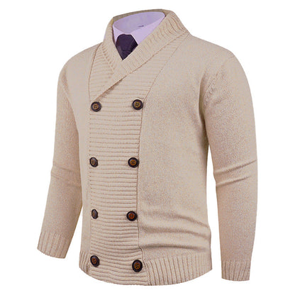 Herren Strickjacke Modern Schalkragen Knopf Detail Schwarz