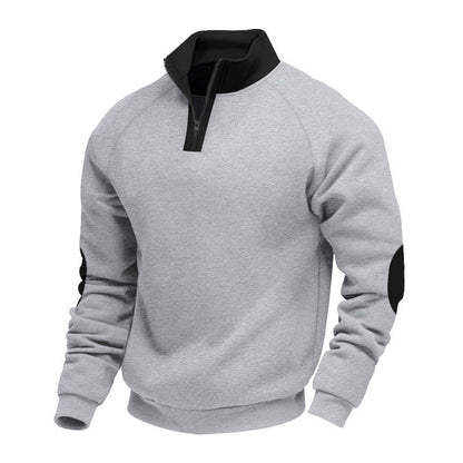 Herren Sweatshirt Mit Reißverschluss Kontrast Ärmel Schwarz