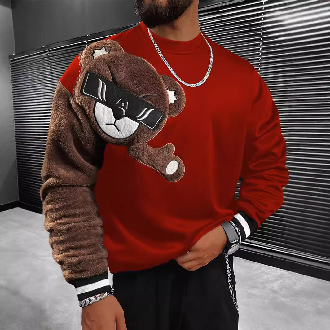Herren Sweatshirt Plüsch Bär Applikation Modern