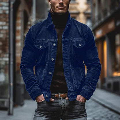 Herren Cordjacke Modern mit Funktions-Taschen Schwarz