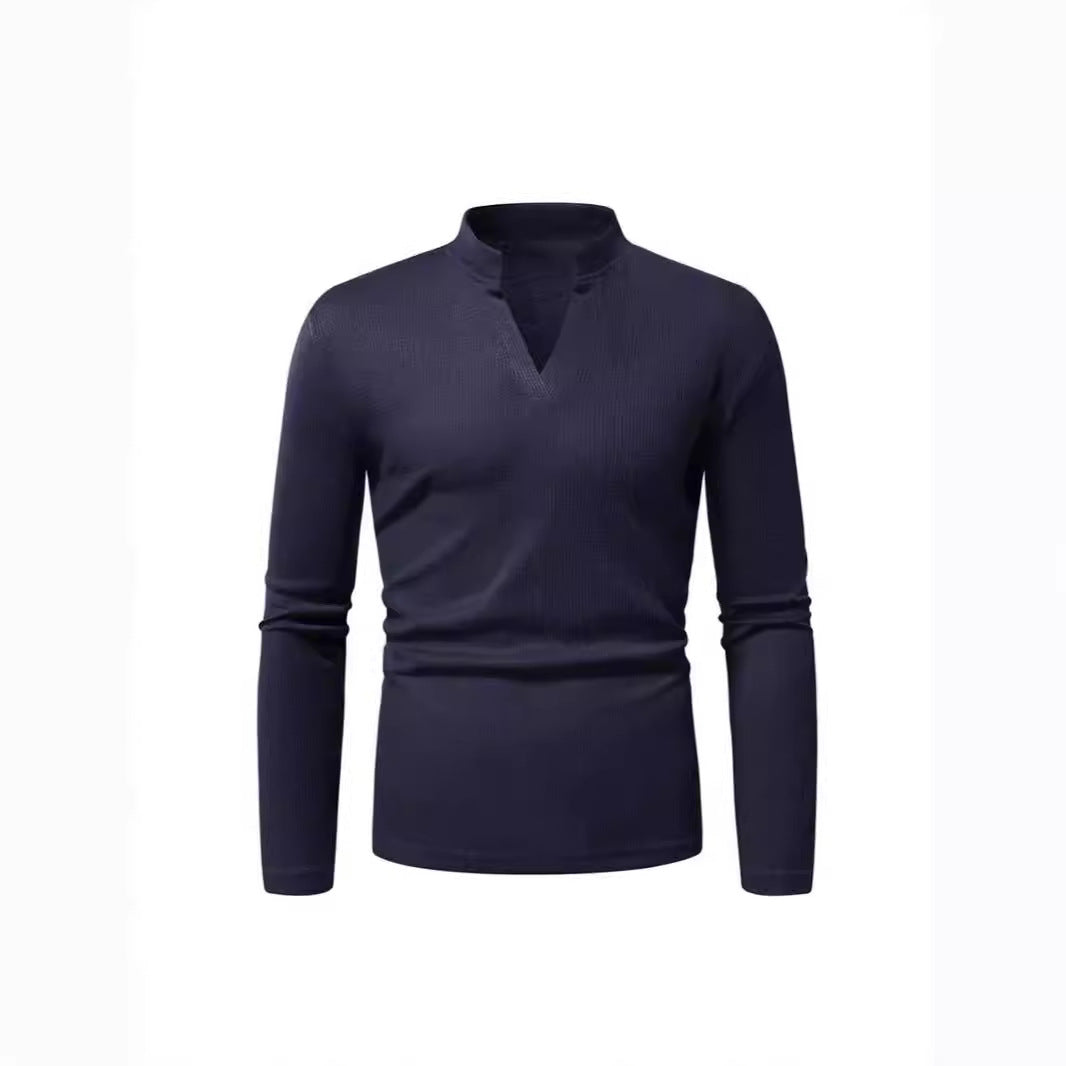 Herren Langarmshirt Mit Stehkragen Modern Strukturiert
