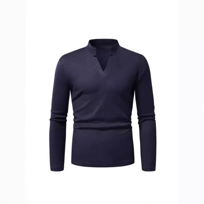 Herren Langarmshirt Mit Stehkragen Modern Strukturiert