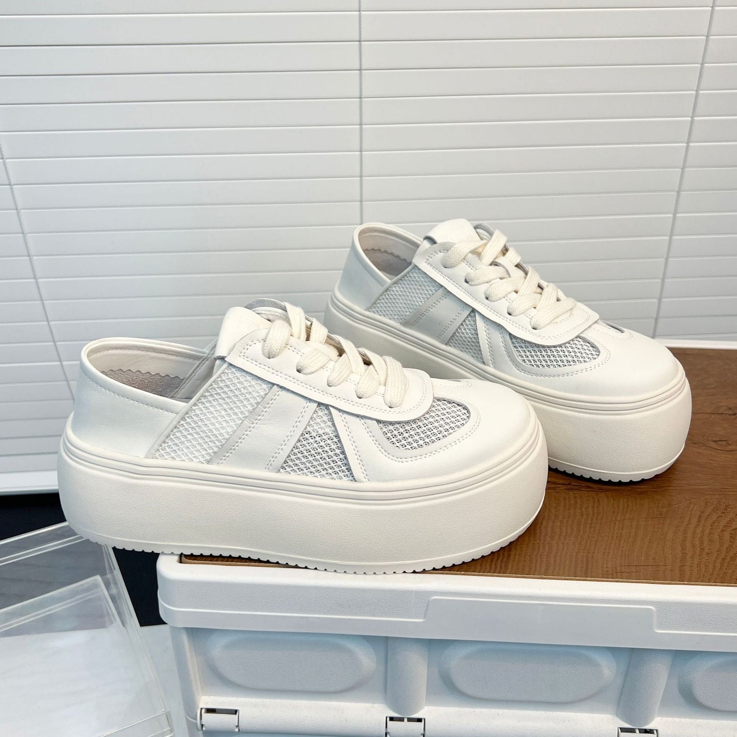 Damen Sneaker Netzstruktur Bequem Plattform Schuhe