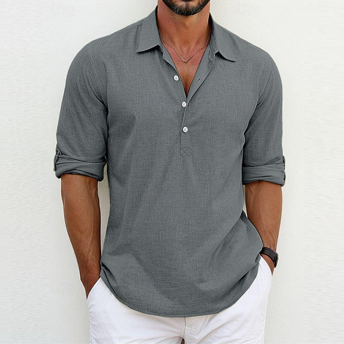 Herren Hemd Modern 3/4 Ärmel Knopfleiste Style