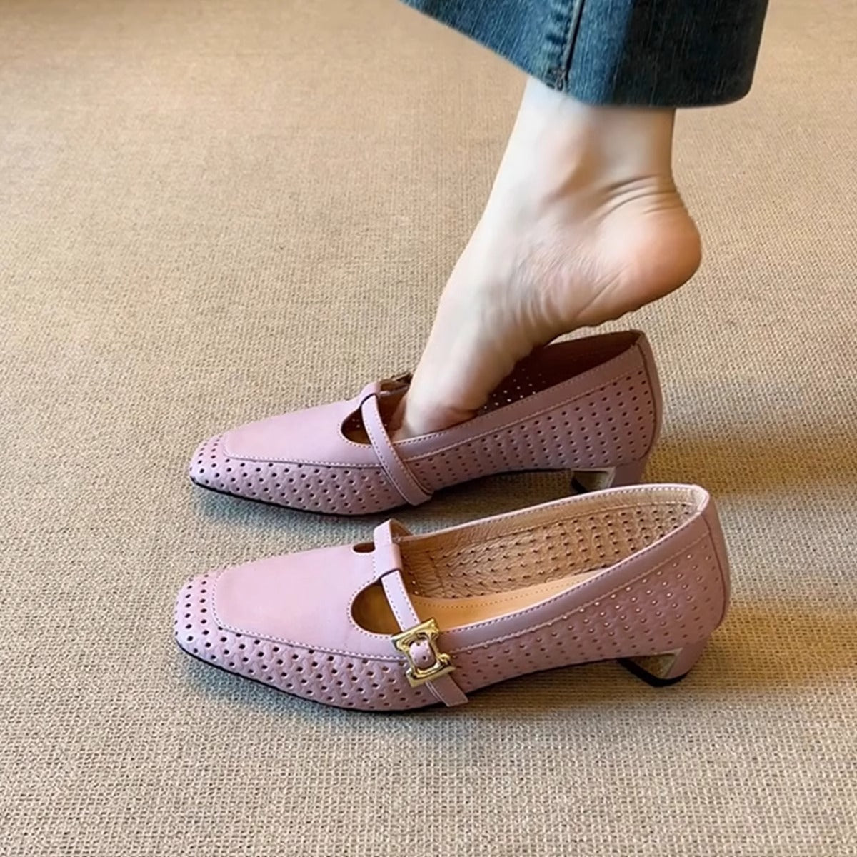 Damen Ballerinas Elegant Lochmuster Schnalle - BerlinGlamour