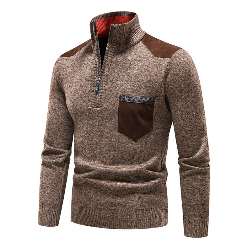 Herren Strickpullover Modern mit Reißverschluss und Brusttasche