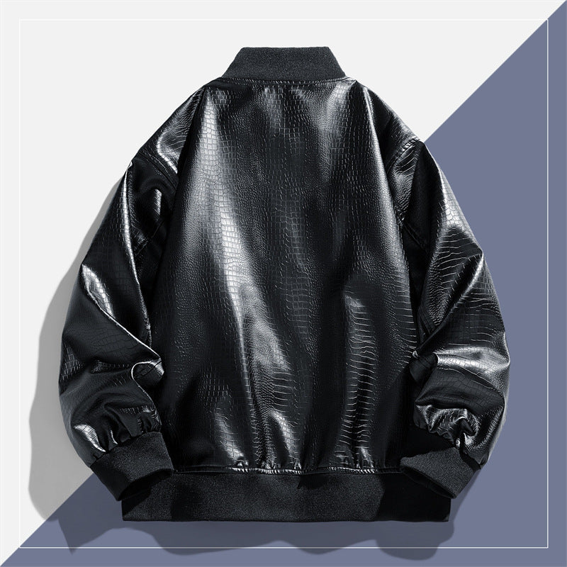 Herren Lederjacke Modern mit Ledertaschen Schwarz Glamour