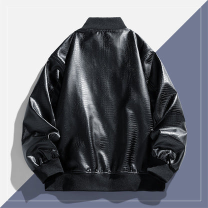 Herren Lederjacke Modern mit Ledertaschen Schwarz Glamour