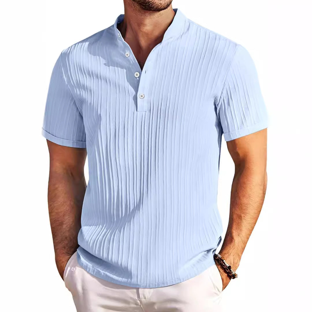 Herren Kurzarm Henley-Shirt Modern Struktur Optik - BerlinGlamour