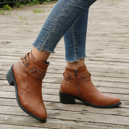 Damen Stiefeletten Schnür-Detail Modisch Schwarz