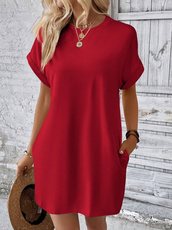 Damen T-Shirt-Kleid mit Taschen Lässig Leger Sommerkleid