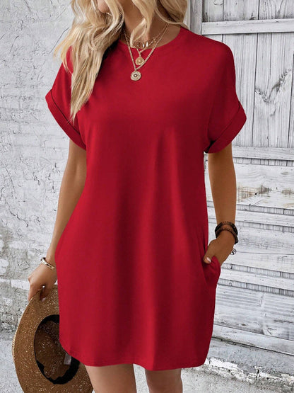 Damen T-Shirt-Kleid mit Taschen Lässig Leger Sommerkleid