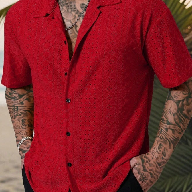 Herren Hemd Kurzarm Feine Stickerei Elegantes Design