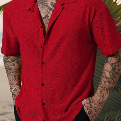 Herren Hemd Kurzarm Feine Stickerei Elegantes Design