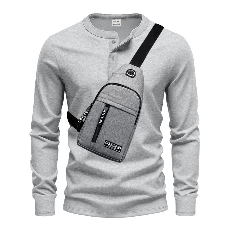 Herren Langarmshirt Modern mit Knopfleiste und Tasche