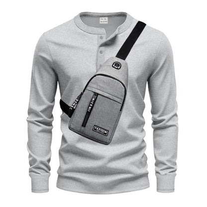 Herren Langarmshirt Modern mit Knopfleiste und Tasche