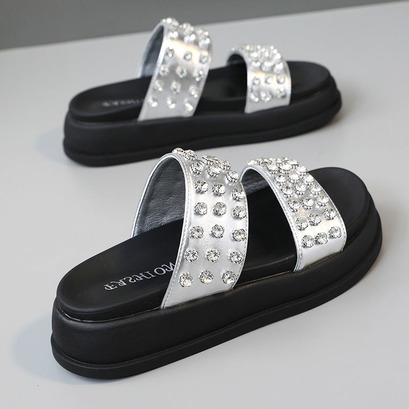 Damen Strandsandalen Glamourös mit Kristallsteinen - BerlinGlamour